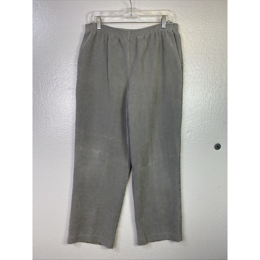 Alfred Dunner Corduroy Pants 14 Ankle Women Gray Pull on Pockets Easy care Basic